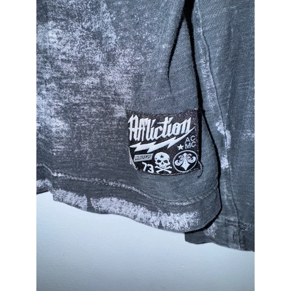 Affliction men's gray tie dyed long sleeve tshirt‎ epaulets size medium